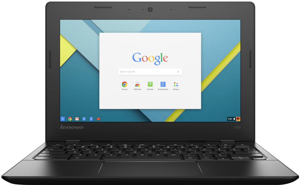 Lenovo Chromebook with Google login screen interface

