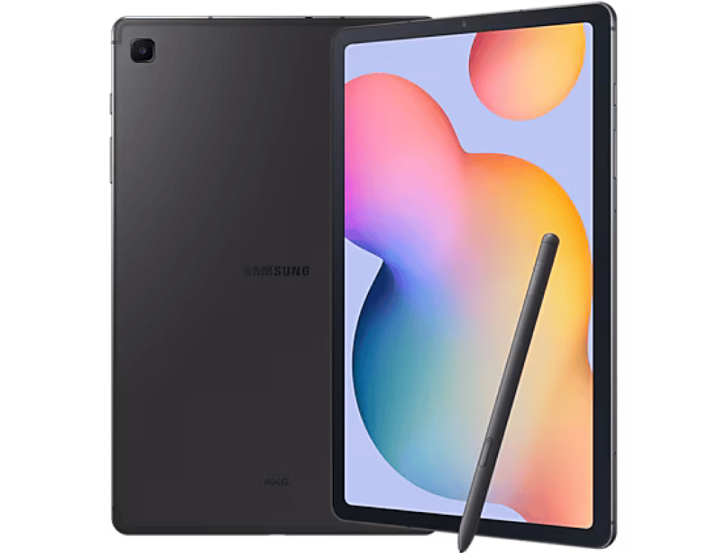 Samsung Galaxy Tab S with colorful screen and stylus pen

